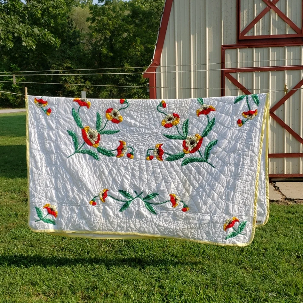 LAST OFFER* NEW Twin Size Quilt Hand Quilted Fall Winter Home Decor Applique - Picture 1 of 8